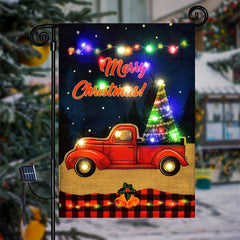 Lofaris LED Red Truck Christmas Yard Flag For Outdoor Decor