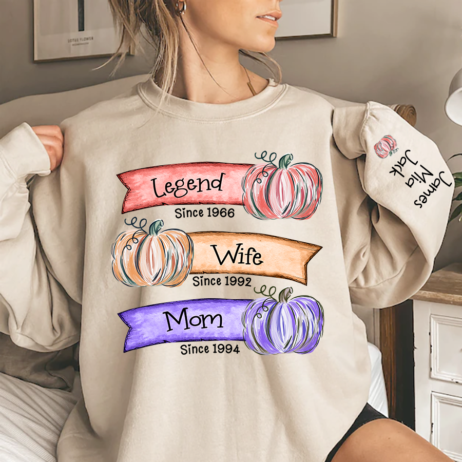 Lofaris Legend Wife Mom Colorful Pumpkins Custom Sweatshirt