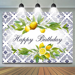 Lofaris Lemons Indigo Vine Pattern Happy Birthday Backdrop