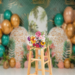 Lofaris Leopard Balloons Tribal Plant Cake Smash Backdrop