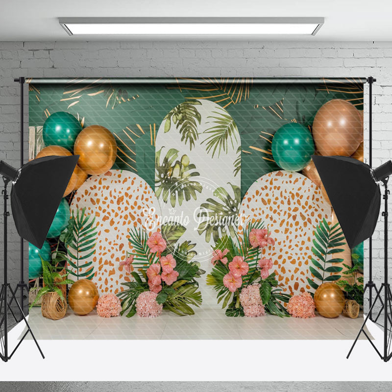 Lofaris Leopard Balloons Tribal Plant Cake Smash Backdrop