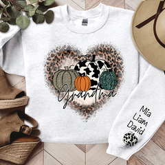 Lofaris Leopard Heart Fall Pumpkin Grandma Custom Sweatshirt