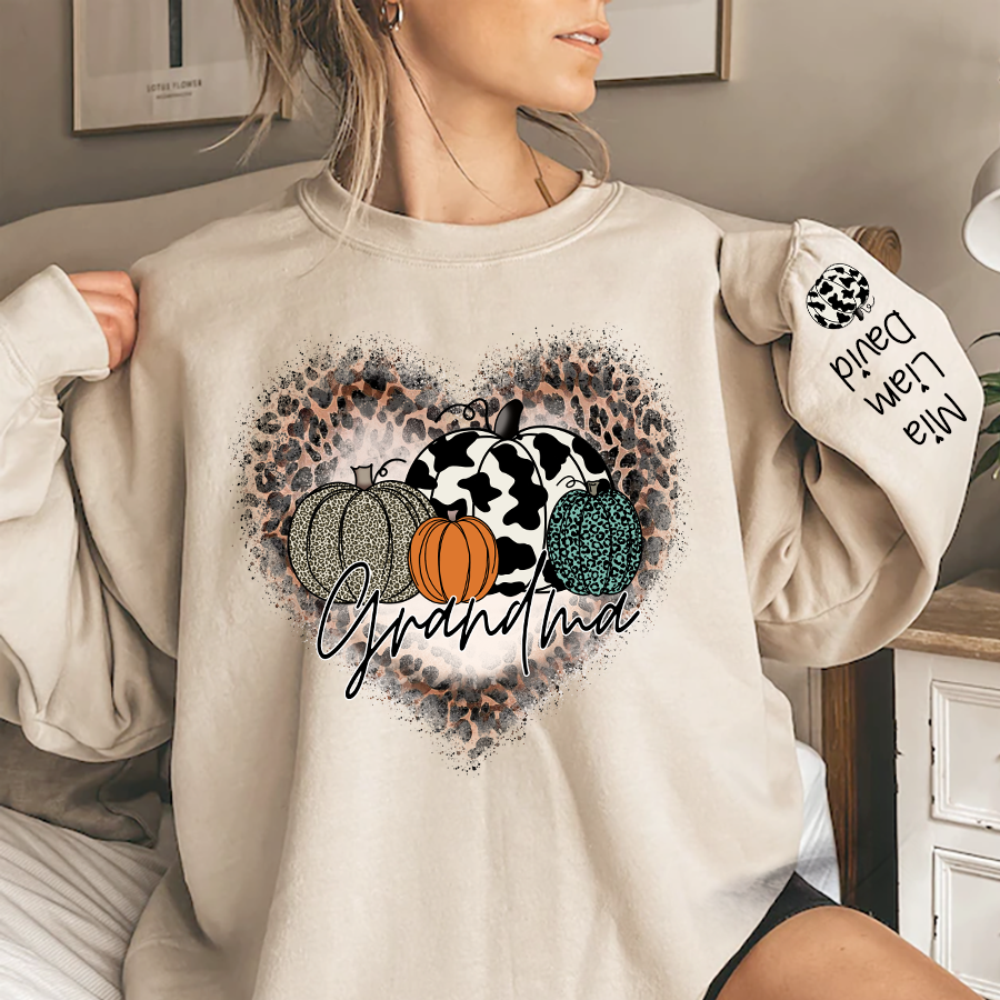 Lofaris Leopard Heart Fall Pumpkin Grandma Custom Sweatshirt