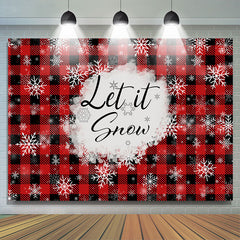 Lofaris Let it Snow Black Red Plaid Christmas Backdrop