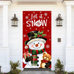 Lofaris Let It Snow Snowman Bear Red Christmas Door Cover