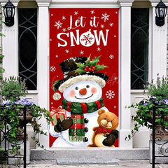 Lofaris Let It Snow Snowman Bear Red Christmas Door Cover