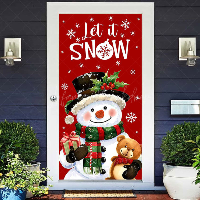 Lofaris Let It Snow Snowman Bear Red Christmas Door Cover