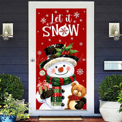 Lofaris Let It Snow Snowman Bear Red Christmas Door Cover