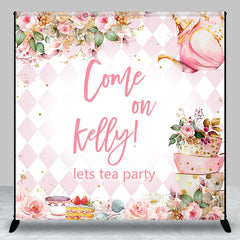 Lofaris Let Tea Party Pink Cup Cake Custom Birthday Backdrop