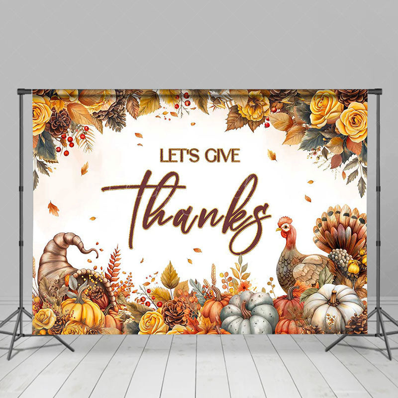 Lofaris Lets Give Thanks Floral Turkey Thanksgiving Backdrop