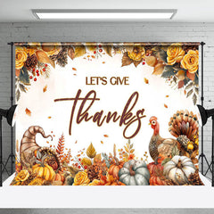 Lofaris Lets Give Thanks Floral Turkey Thanksgiving Backdrop