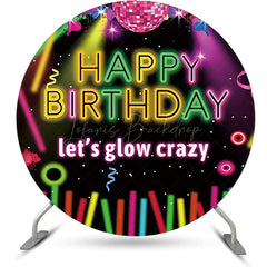 Lofaris Lets Glow Crazy Black Disco Round Birthday Backdrop