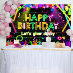 Lofaris Lets Glow Crazy Brick Graffiti Birthday Backdrop