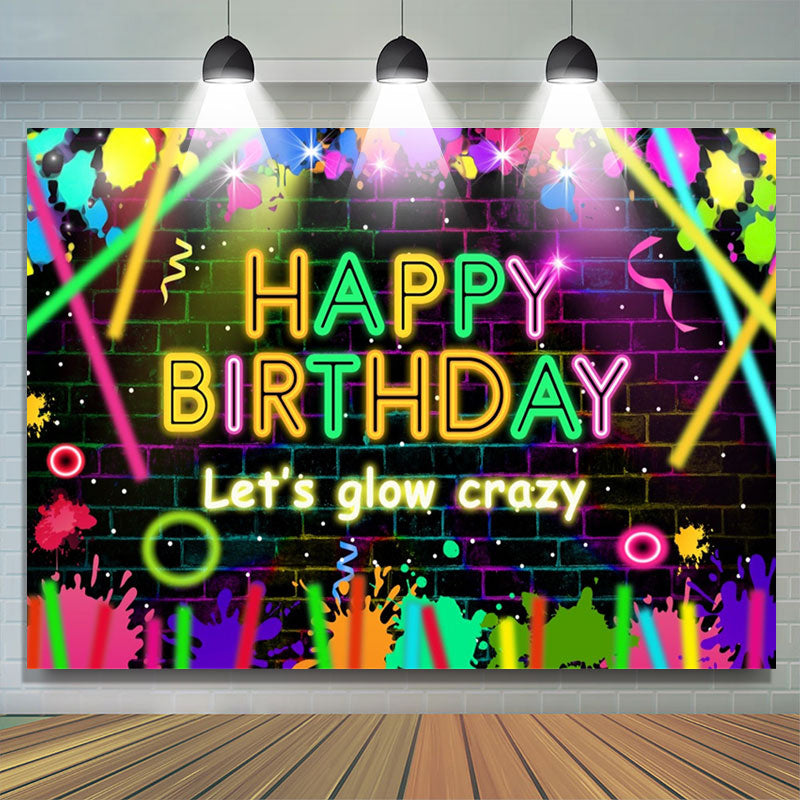 Lofaris Lets Glow Crazy Brick Graffiti Birthday Backdrop