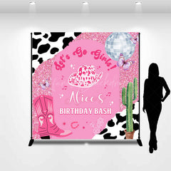 Lofaris Lets Go Girls Custom Pink Cowgirl Birthday Backdrop