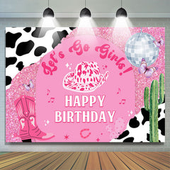 Lofaris Lets Go Girls Pink Cowgirl Happy Birthday Backdrop