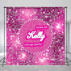 Lofaris Lets Go Party Pink Glitter Custom Birthday Backdrop