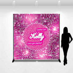 Lofaris Lets Go Party Pink Glitter Custom Birthday Backdrop