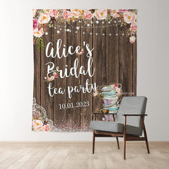 Lofaris Lets Partea Pink Floral Rustic Bridal Shower Backdrop