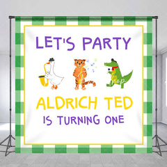 Lofaris Lets Party Green White Plaid Custom Birthday Backdrop