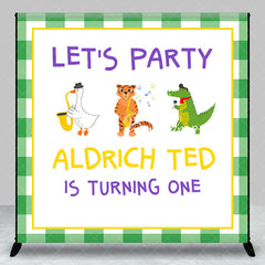 Lofaris Lets Party Green White Plaid Custom Birthday Backdrop