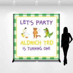 Lofaris Lets Party Green White Plaid Custom Birthday Backdrop