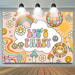 Lofaris Lets Party Groovy Rainbow Flowers Dance Backdrop