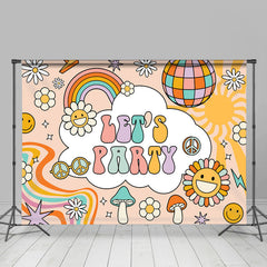 Lofaris Lets Party Groovy Rainbow Flowers Dance Backdrop