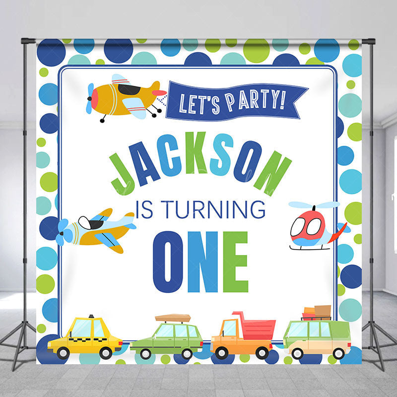 Lofaris Lets Party Plane Custom Name 1st Birthday Backdrop