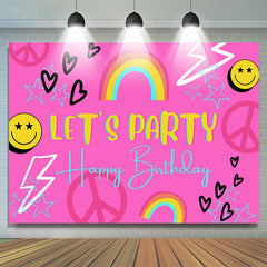 Lofaris Lets Party Rainbow Pink Happy Birthday Backdrop