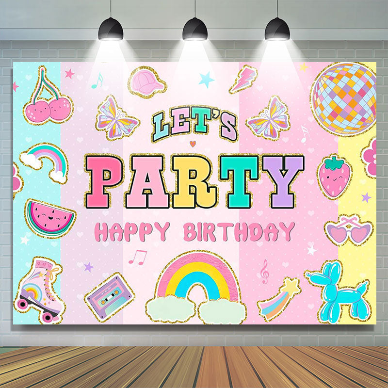 Lofaris Lets Party Stripe Happy Birthday Backdrop For Girl