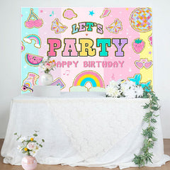 Lofaris Lets Party Stripe Happy Birthday Backdrop For Girl