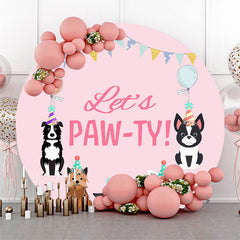 Lofaris Lets Pawty Dogs Pink Round Happy Birthday Backdrop