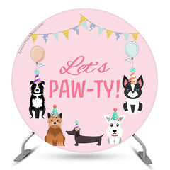 Lofaris Lets Pawty Dogs Pink Round Happy Birthday Backdrop