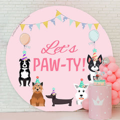 Lofaris Lets Pawty Dogs Pink Round Happy Birthday Backdrop