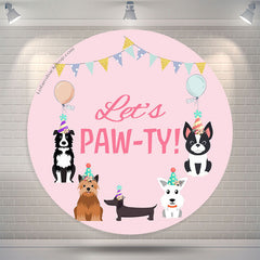 Lofaris Lets Pawty Dogs Pink Round Happy Birthday Backdrop