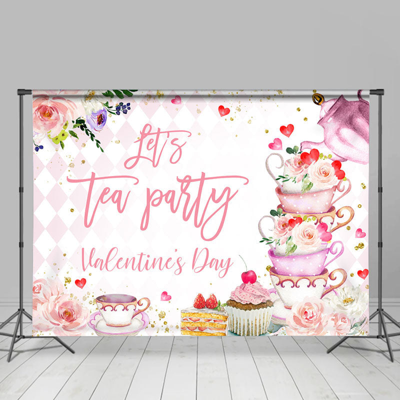 Lofaris Lets Tea Party Dessert Pink Valentines Day Backdrop