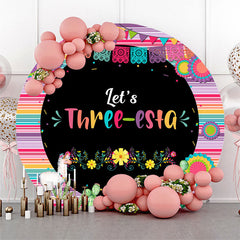 Lofaris Lets Three Esta Floral Round 3rd Birthday Backdrop