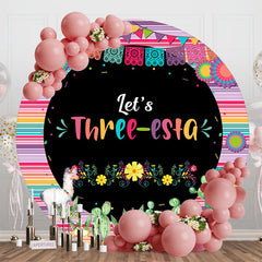 Lofaris Lets Three Esta Floral Round 3rd Birthday Backdrop