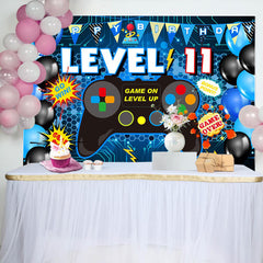 Lofaris Level 11 Gamepad Blue Balloon Happy Birthday Backdrop