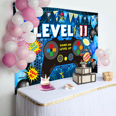 Lofaris Level 11 Gamepad Blue Balloon Happy Birthday Backdrop