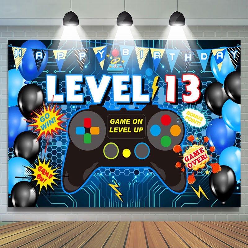 Lofaris Level 13 Game On Gamepad Balloon Birthday Backdrop