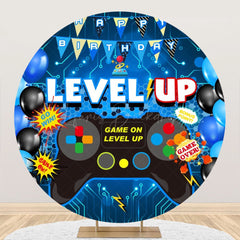 Lofaris Level Up Gamepad Balloon Blue Round Birthday Backdrop