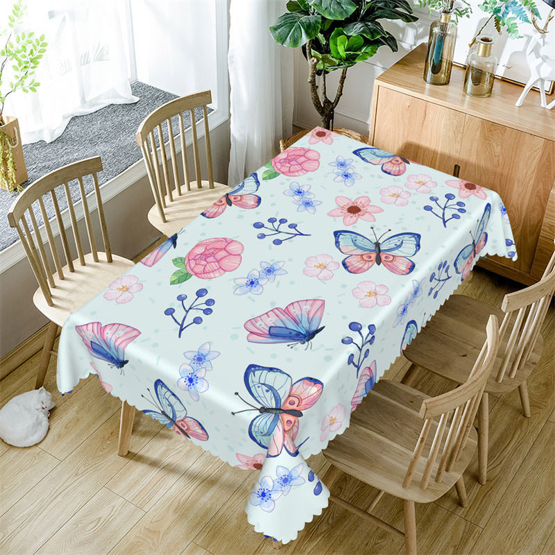 Lofaris Light Blue Butterfly Floral Rectangle Tablecloth