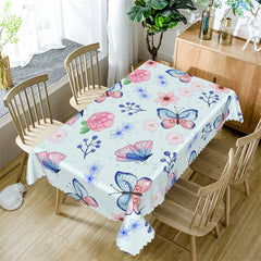 Lofaris Light Blue Butterfly Floral Rectangle Tablecloth