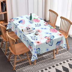 Lofaris Light Blue Butterfly Floral Rectangle Tablecloth