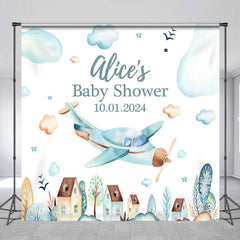 Lofaris Light Blue Cloud Plane Custom Baby Shower Backdrop