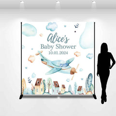 Lofaris Light Blue Cloud Plane Custom Baby Shower Backdrop