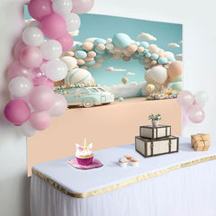 Lofaris Light Blue Hot Air Balloon Car Birthday Backdrop