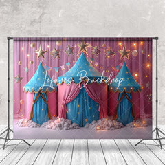 Lofaris Light Blue Pink Stars Tent Backdrop For Cake Smash